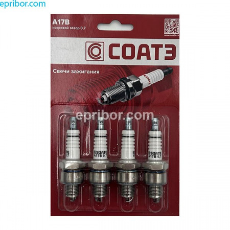 Свеча зажигания А17В07  (СОАТЭ)` для ам ГАЗ 2410, РАФ (к-т 4шт) , блистер